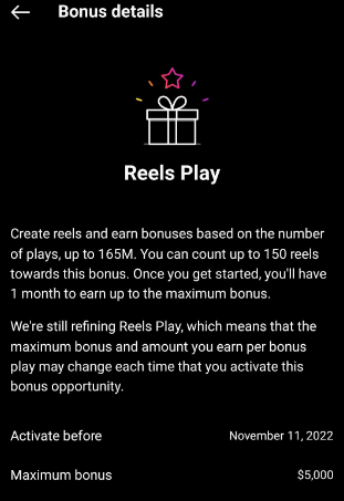 Reels bonus Instagram settings