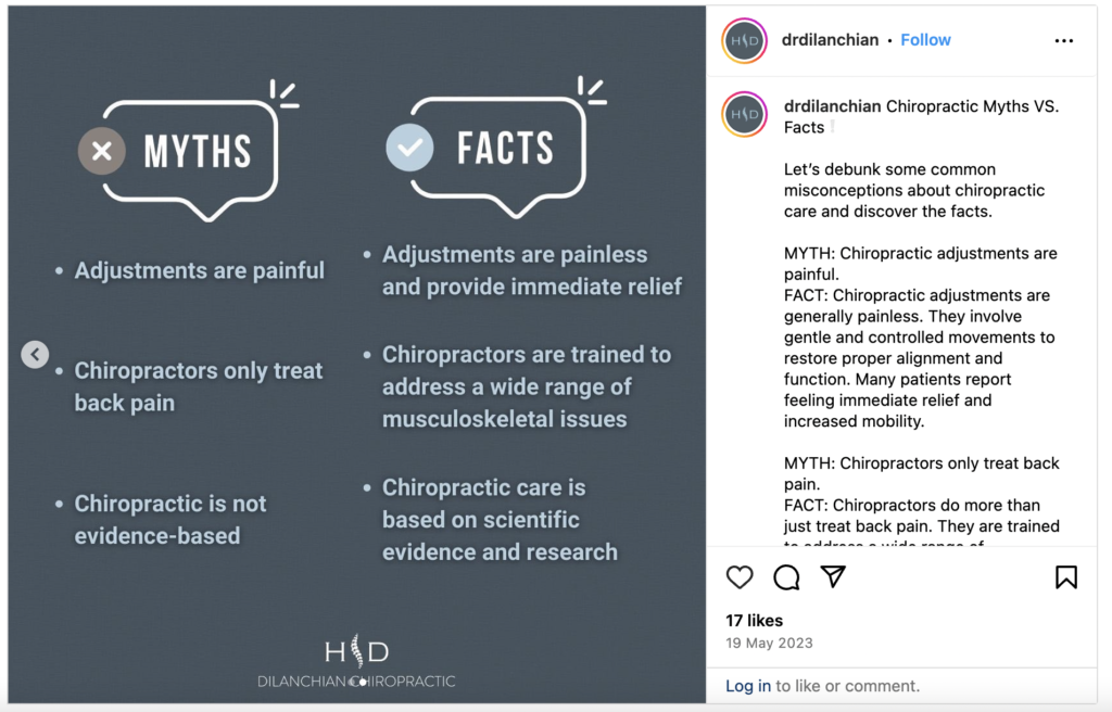 Instagram post decoding chiropractic myths