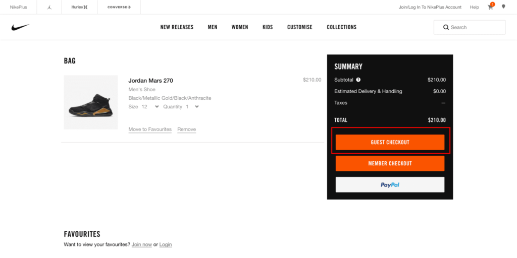 Checkout page designs for e-commerce by Nike