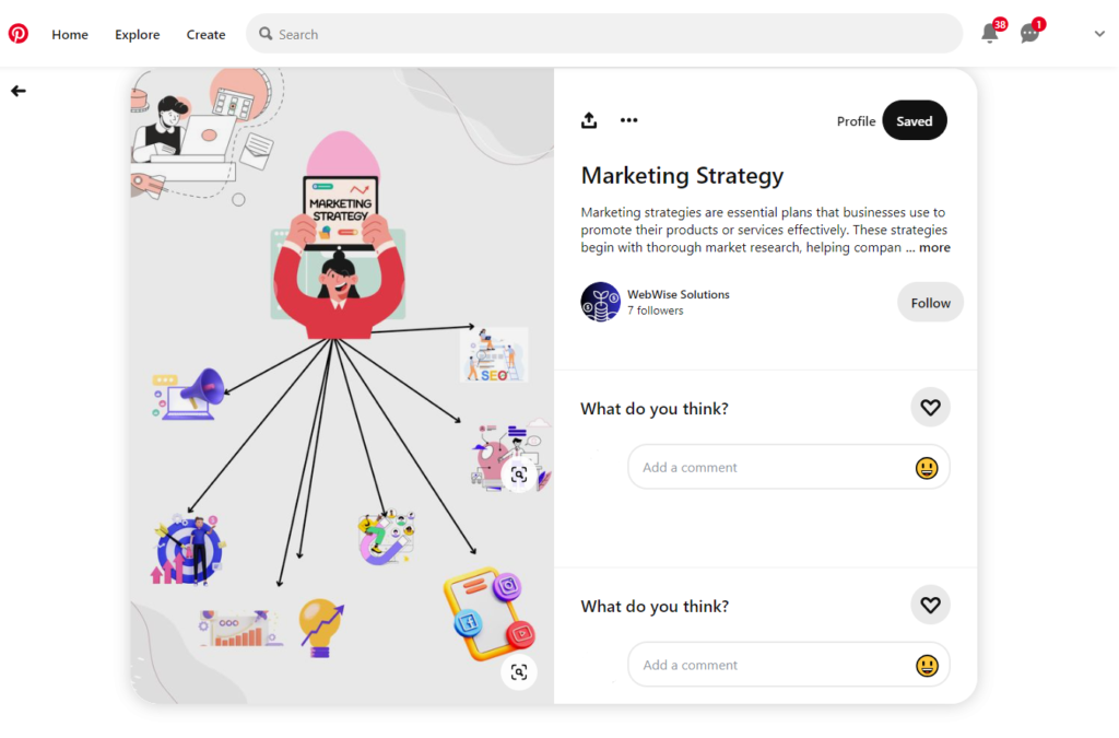 Screenshot of Pinterest content related to marketing strategy