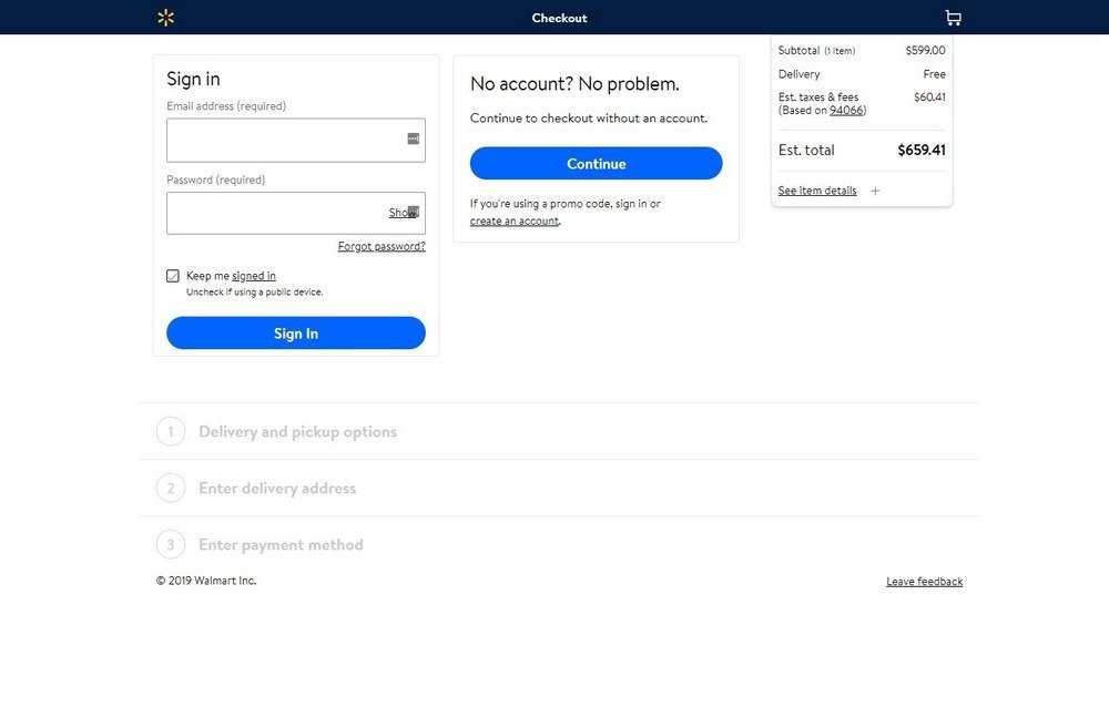 Walmart's Checkout Page