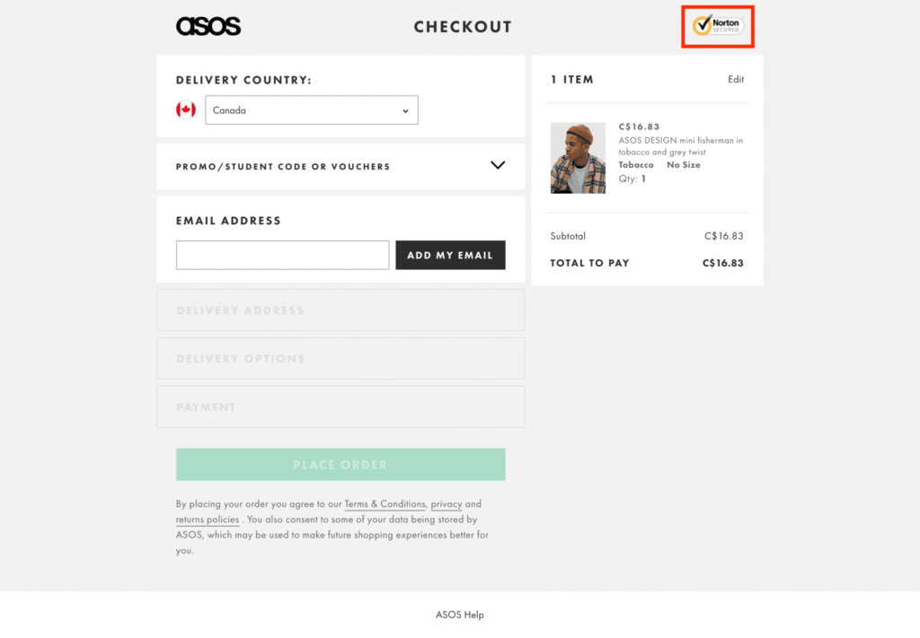 Asos's checkout page