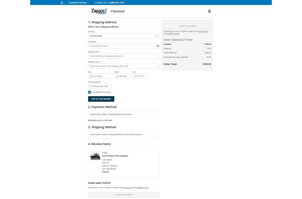 Zappos' checkout page
