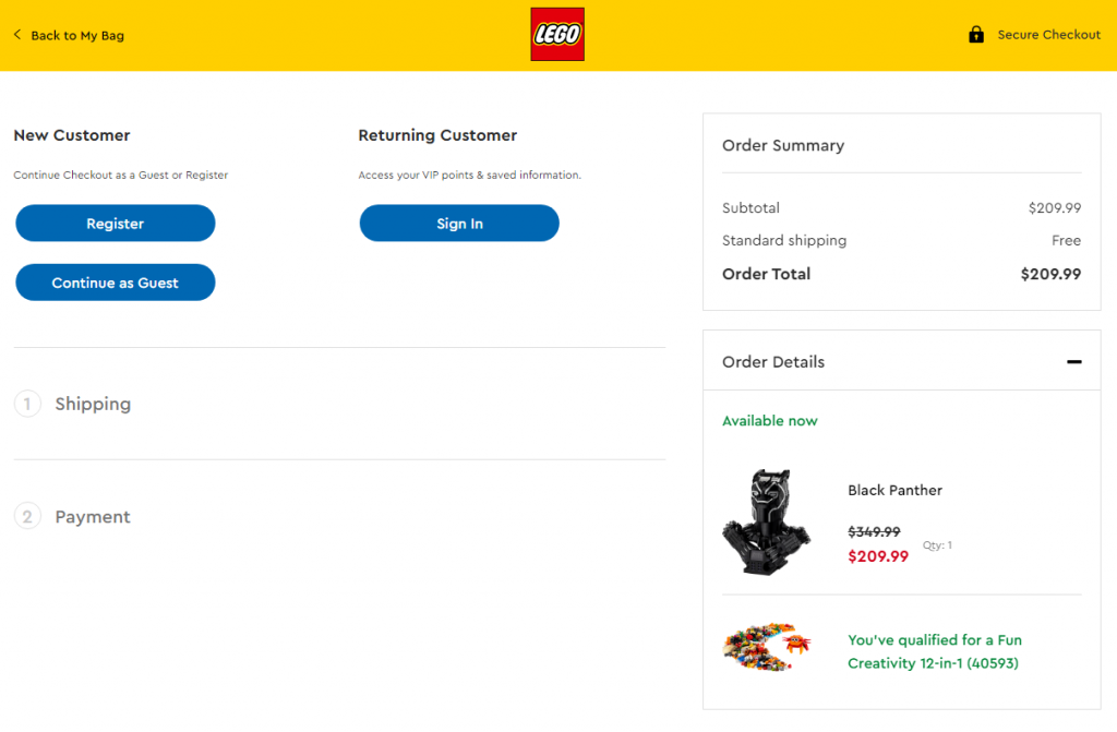 Lego's checkout page design