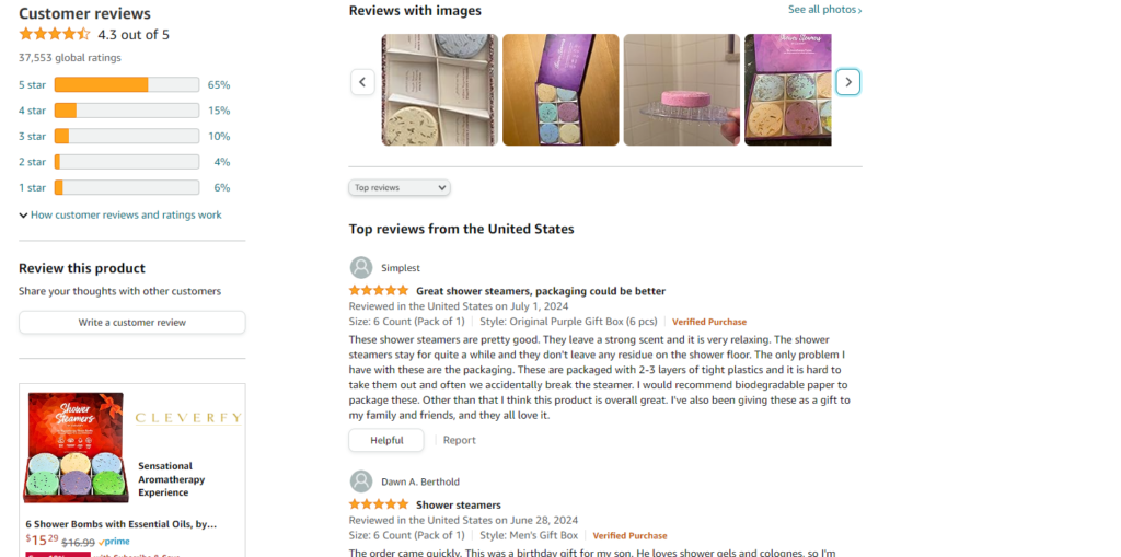 Product reviews by customers on Amazon