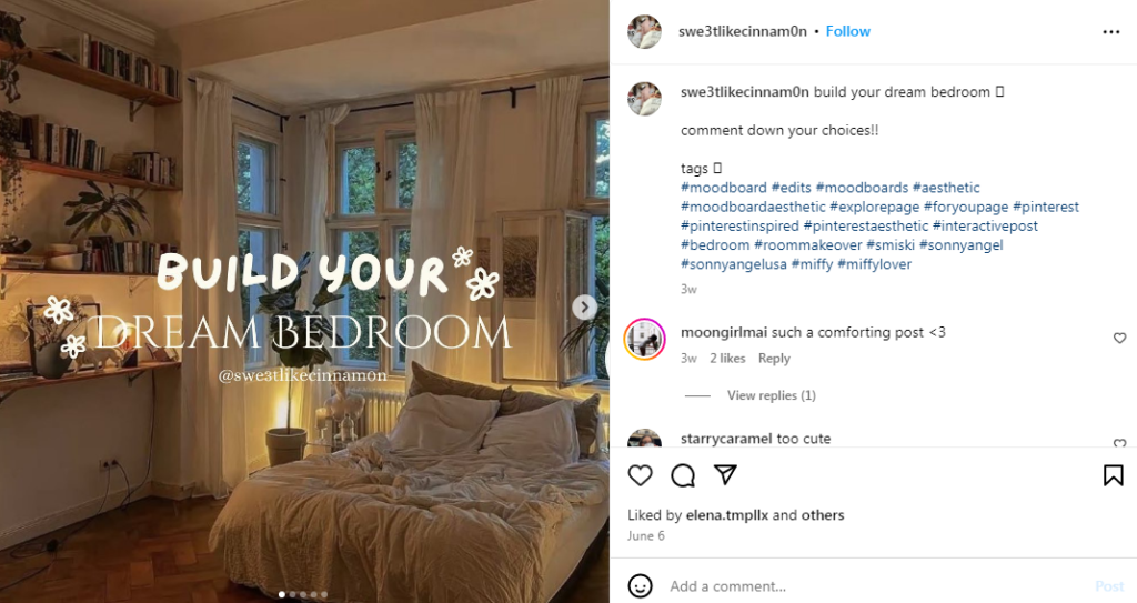 Instagram post on room makeovers