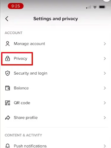 TikTok privacy settings