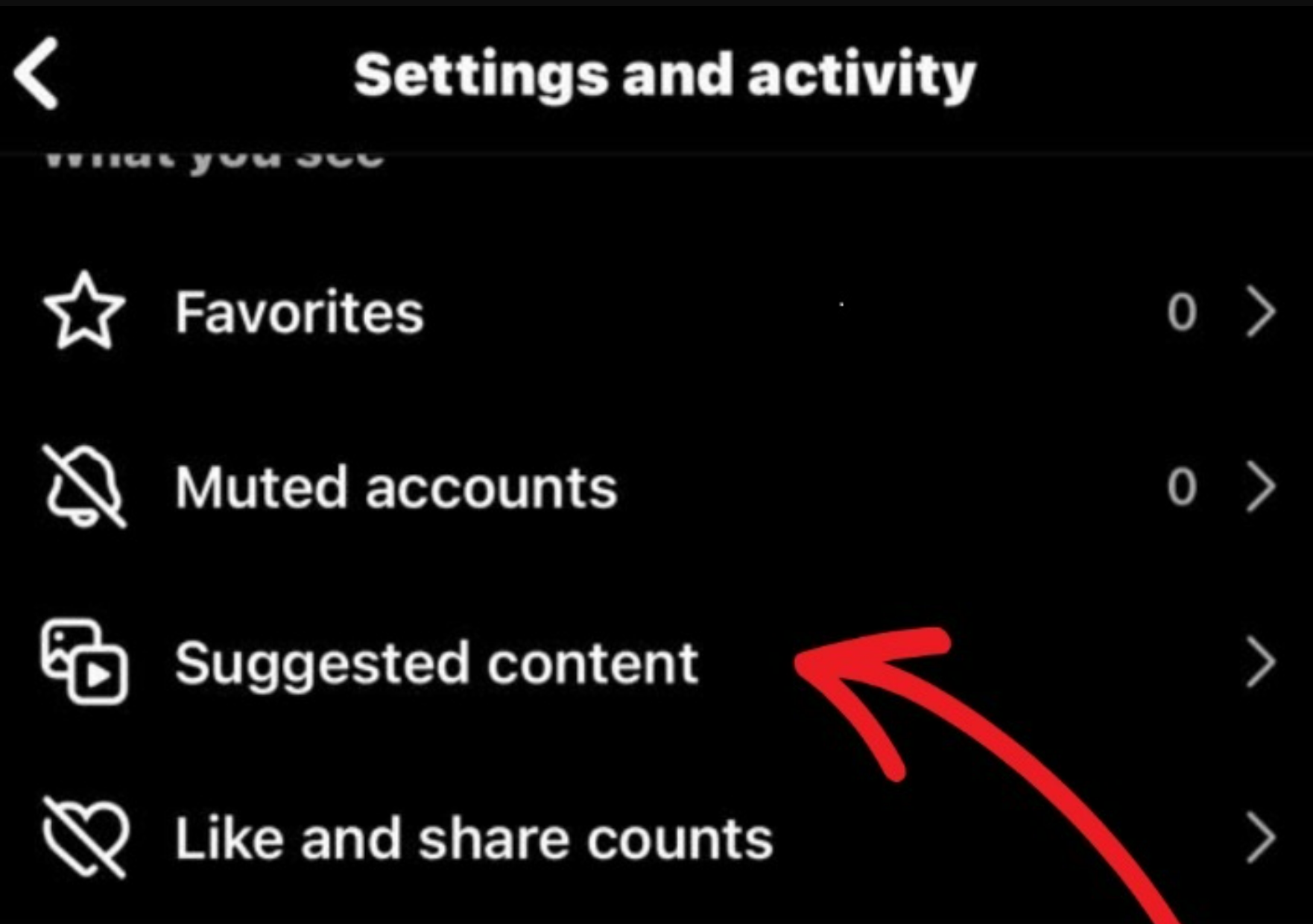 Suggested content in Instagram settings