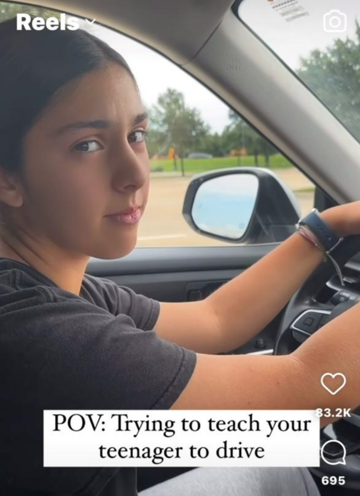 Instagram Reel about teaching your teenager to drive 