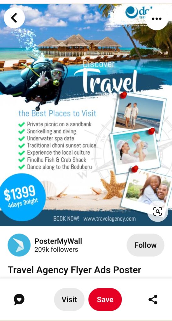 Travel agency's ad on Pinterest