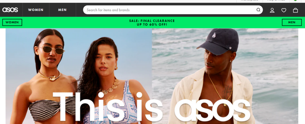 Asos's home page with high-quality images