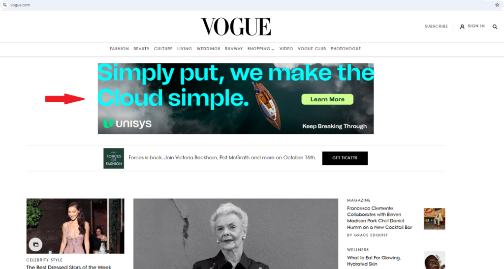 Example of display ad on Vogue's site