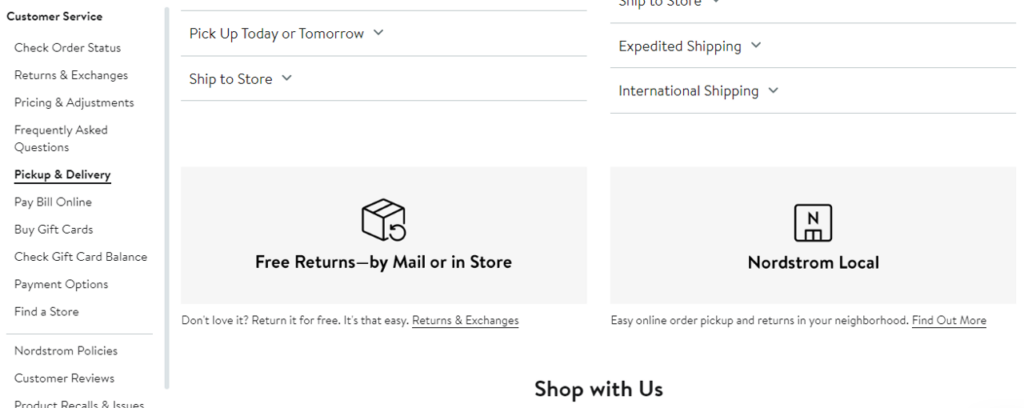 Nordstrom's free shipping and free returns on all orders options