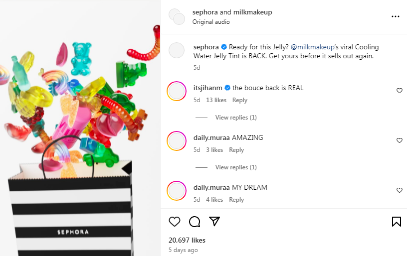 Sephora's Instagram reel about its latest collections and attractive offers