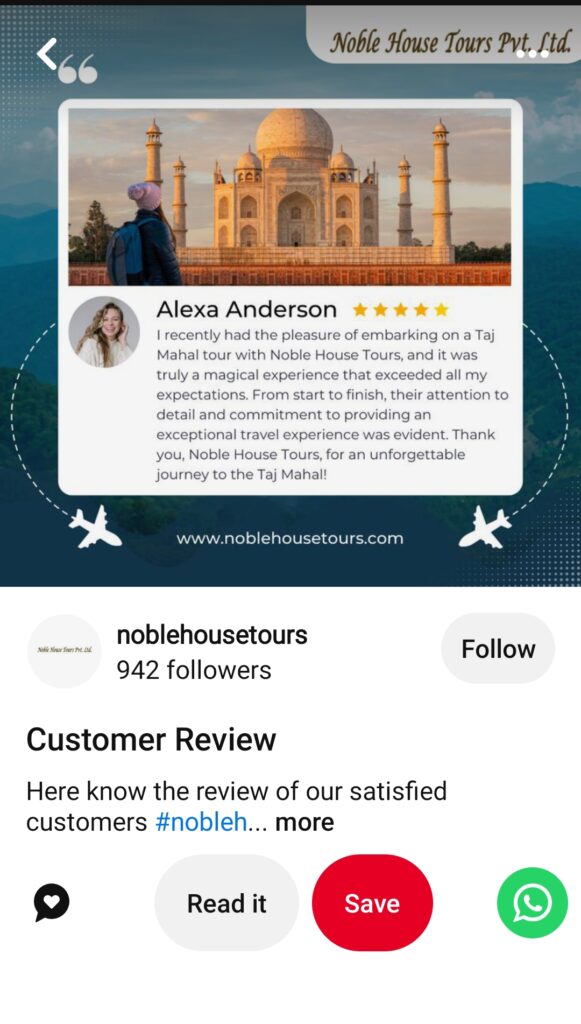 Customer's review about Noble House Tours on Pinterest