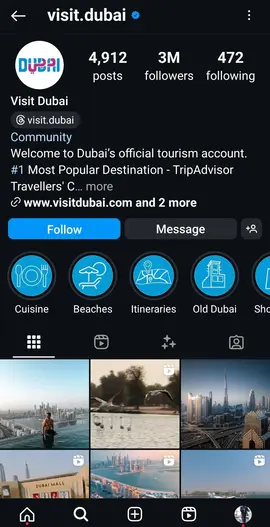 Visit Dubai Instagram profile