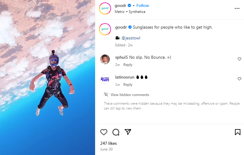 Goodr's Instagram reel about their sunglasses