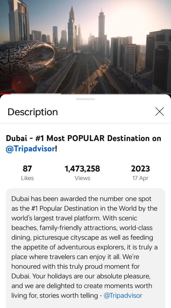 Virtual destination tour to Dubai by Tripadvisor on YouTube