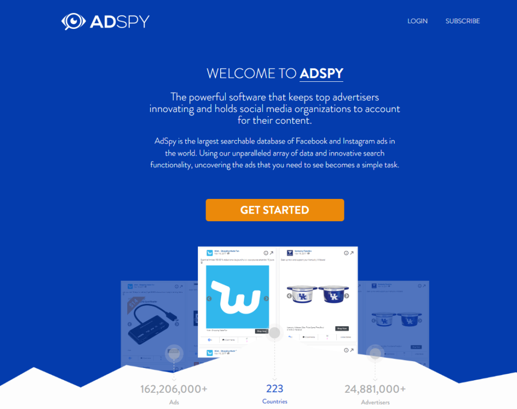 AdSpy home page