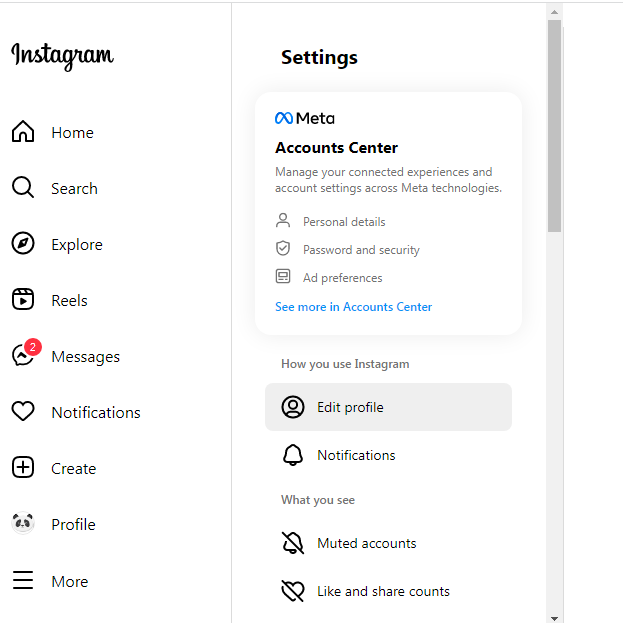 Instagram Account Settings