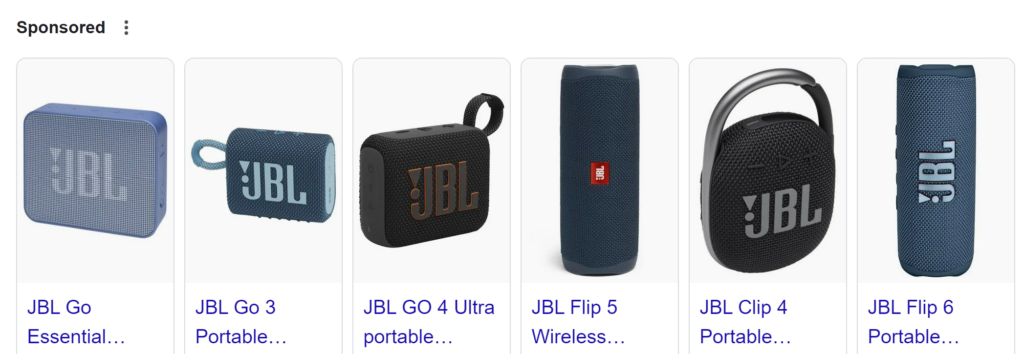 Sponsored JBL speakers ad on Google Search