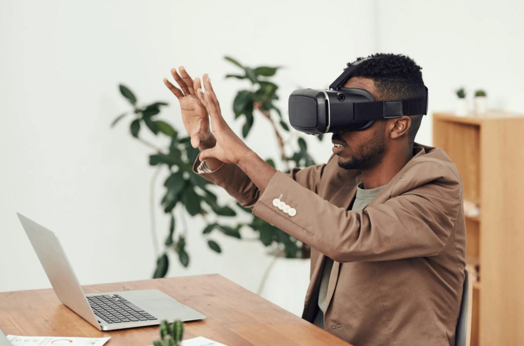 Man using VR goggles