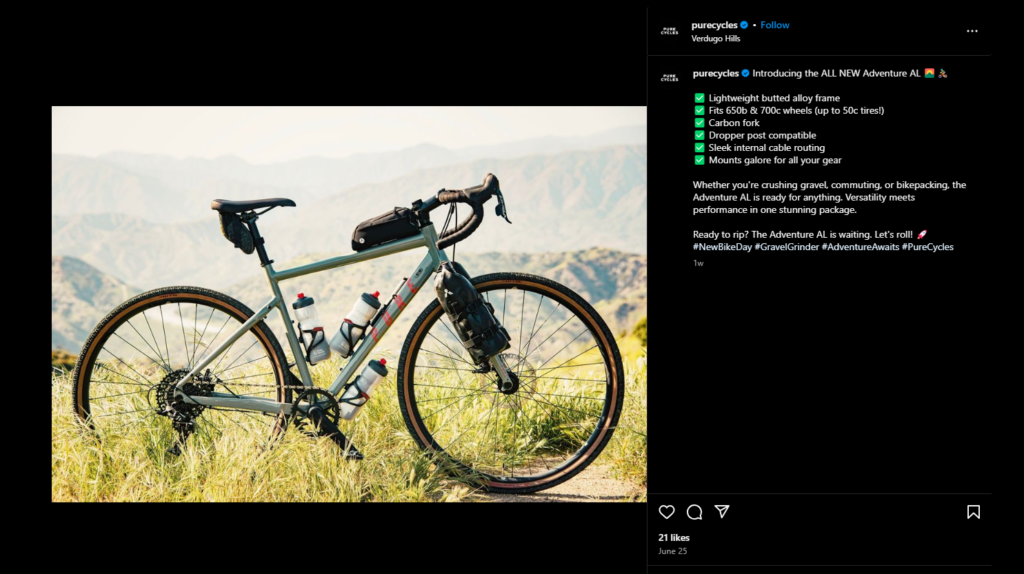Instagram ad by Pure cycles