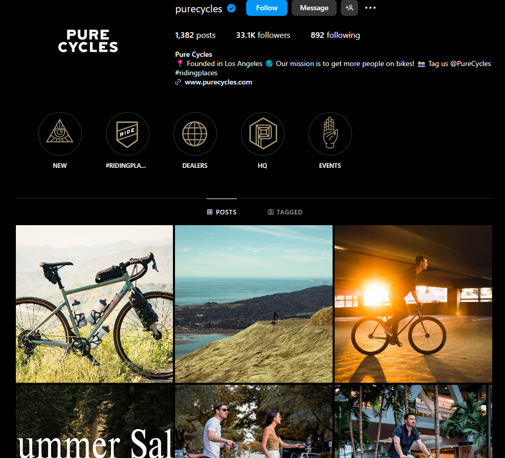 Pure Cycles Instagram page