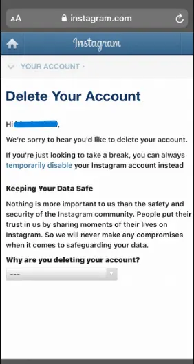 Delete Instagram Account on Mobile Browser