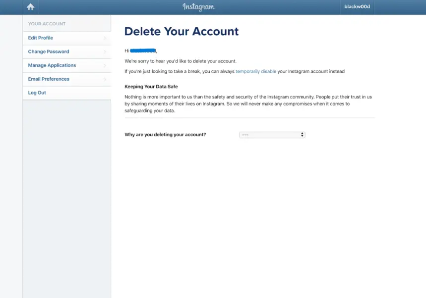 Delete Instagram Account on Desktop