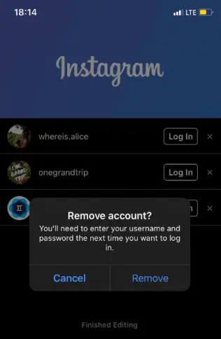 Remove Instagram Account From the App