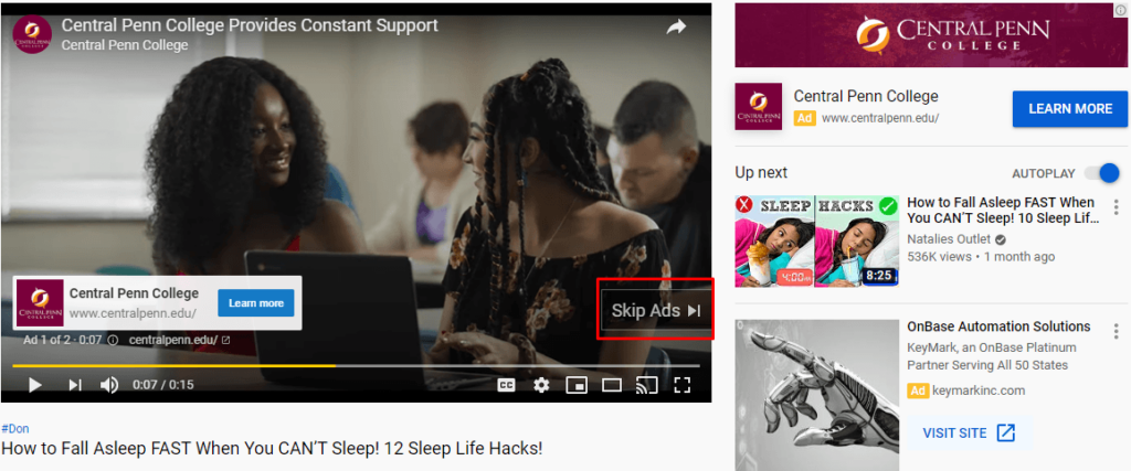 Skippable YouTube ad