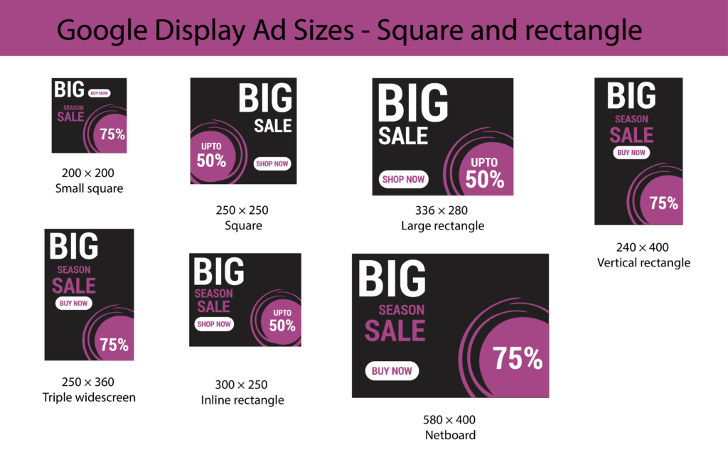 Square and rectangle ad sizes