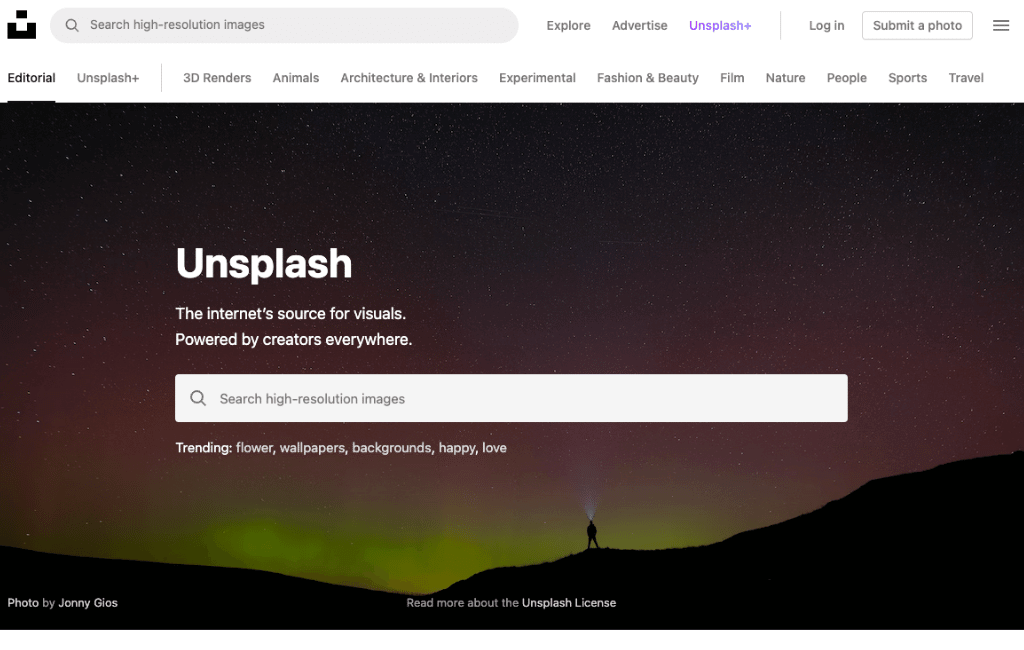 Unsplash home page