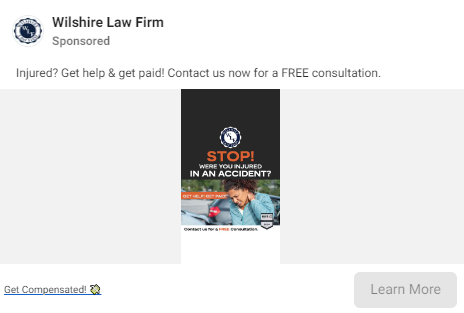 Wilshire Law Firm Facebook Ad