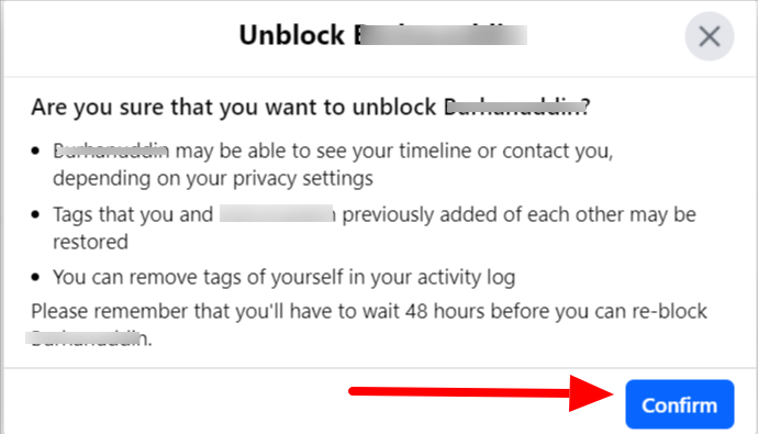 unblock the user