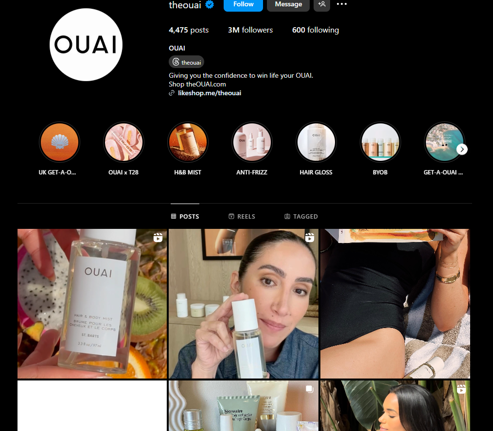 Ouai Instagram page