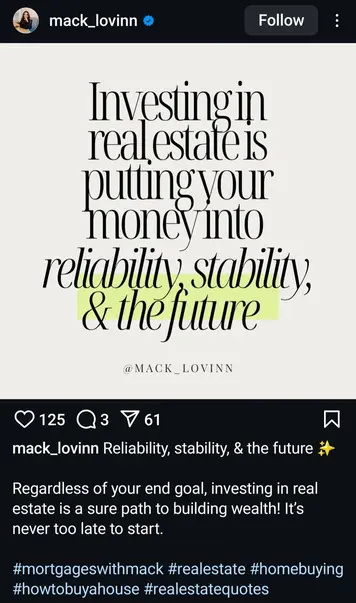 Real estate instagram quotes post screenshot