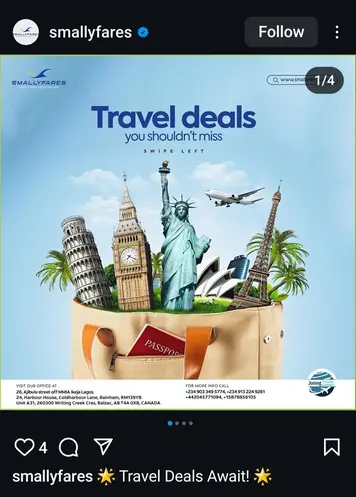 Instagram post on travel deals - content idea for travel agents