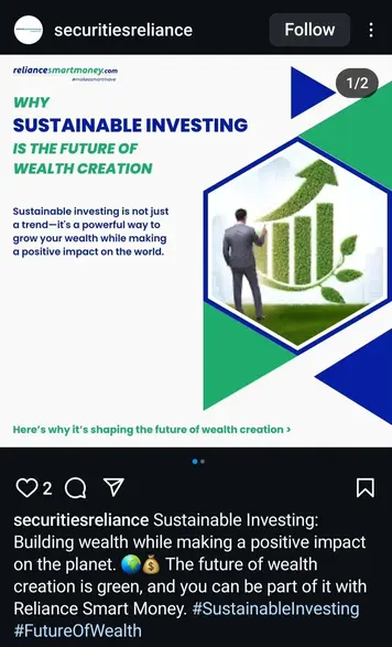 Instagram Post about Sustainable Investing being the Future