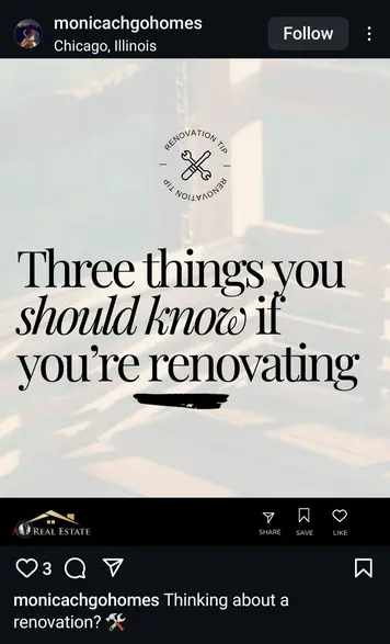 Instagram post on renovation tips