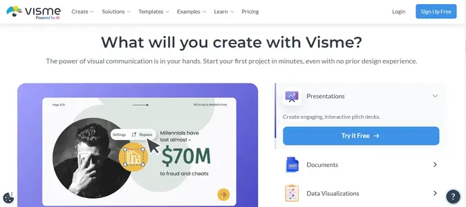 Visme homepage screenshot