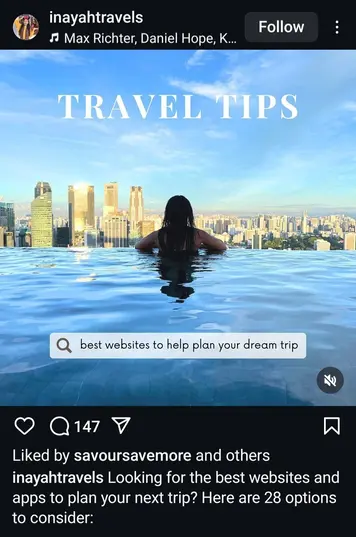 Instagram post on travel tips