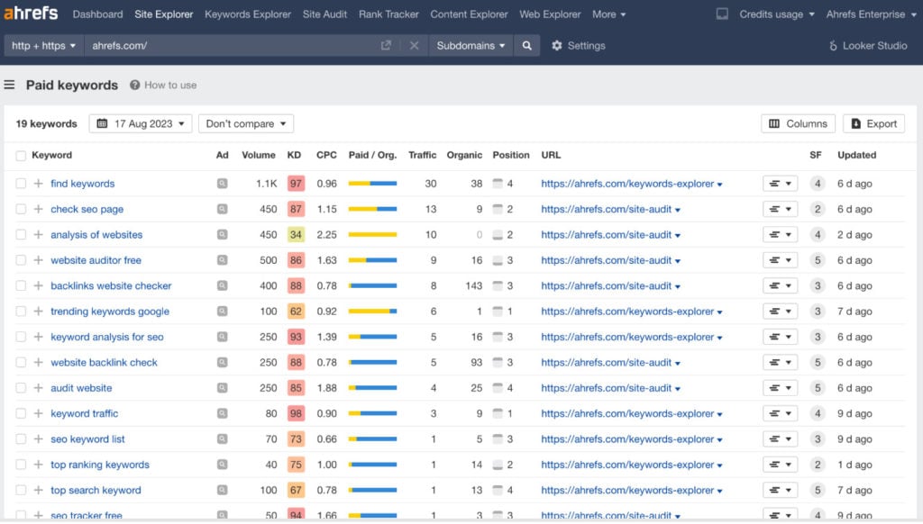 ahref paid keywords analysis