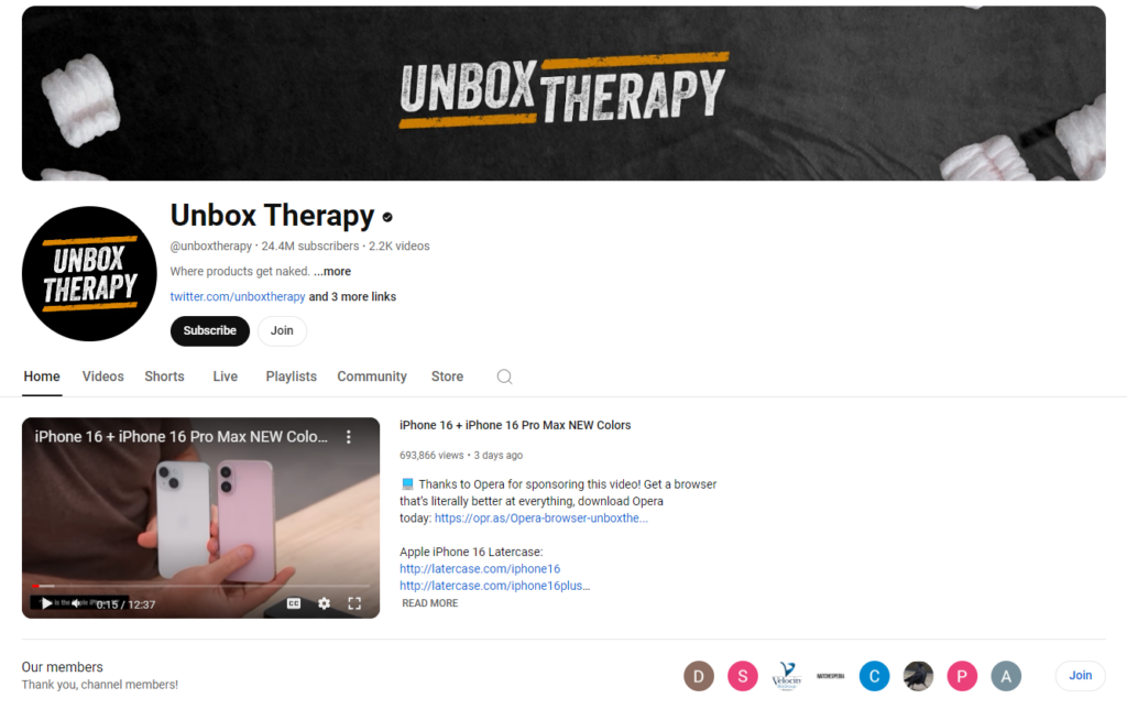 Unbox Therapy YouTube page