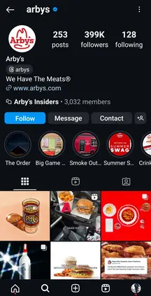 Arby's  Instagram Profile