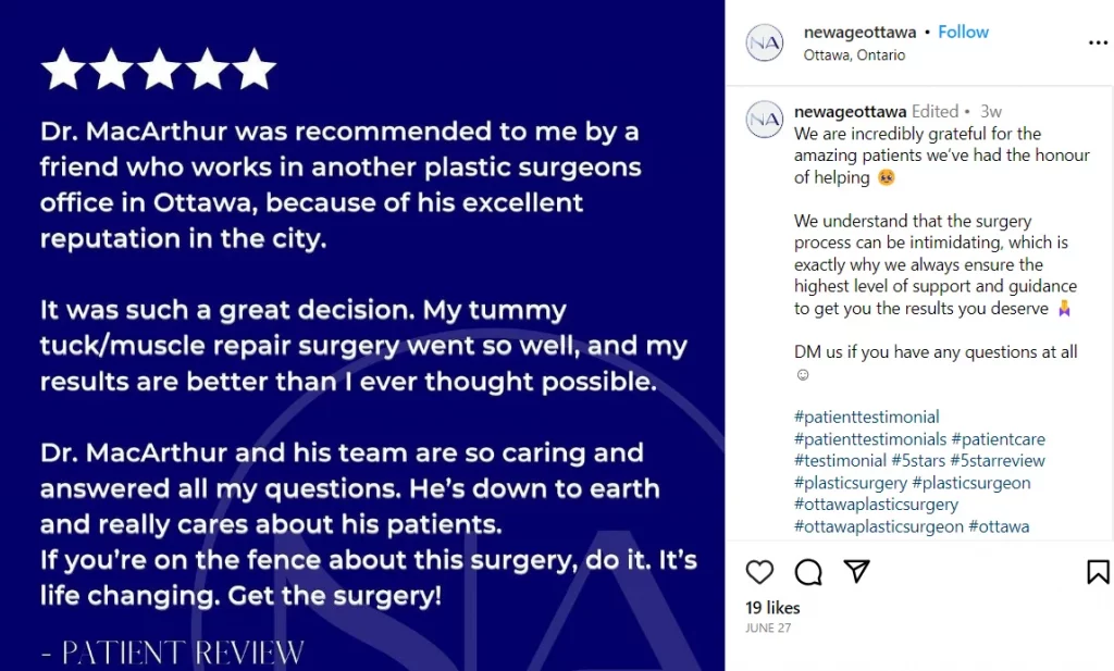 healthcare social media testimonial post example