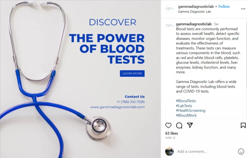 social media healthcare post on the importance of blood tests