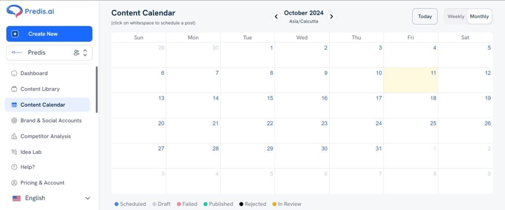 Predis.ai Dashboard - Social Media Scheduling Tool