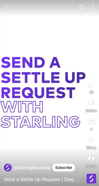 Starling Bank App YouTube Short with good hook in first few seconds